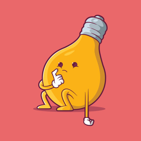 Light Bulb character thinking vector illustration. Education, ideas, imagination design concepts.のイラスト素材