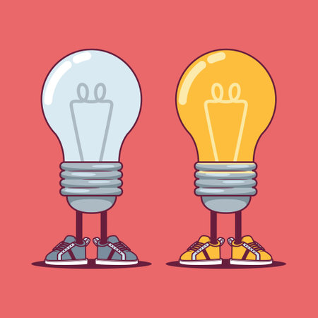 Light Bulb character on and off vector illustration. Power, energy design concept.のイラスト素材