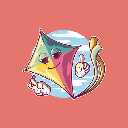 A Kite Character is flying high in the sky vector illustration. Funny design concept.のイラスト素材