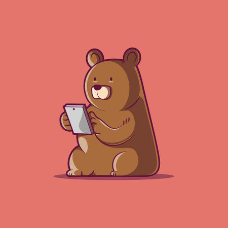 A Bear character using a smartphone vector illustration. Tech, mascot design concept.のイラスト素材