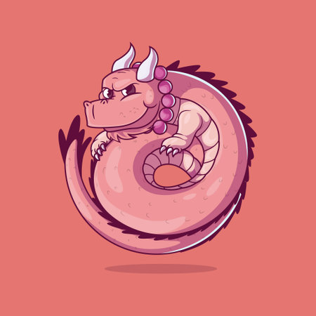 Pink Dragon Character vector illustration. Mascot, brand, tattoo design concept.のイラスト素材