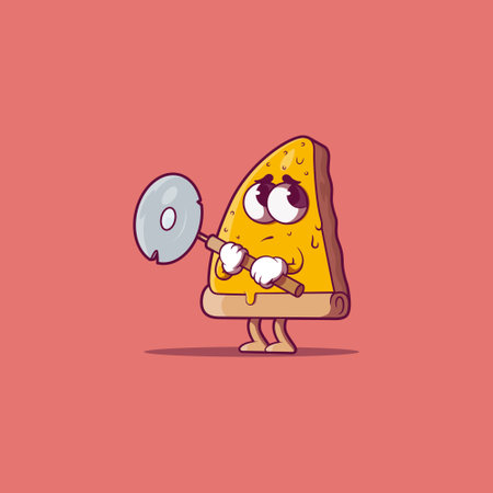 A Scared Pizza slice character vector illustration. Fast food, brand design concept.のイラスト素材