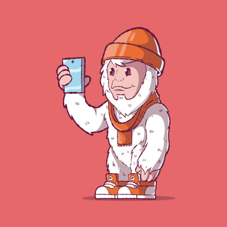 A Yeti character taking a selfie vector illustration. Tech, sharing design concept.