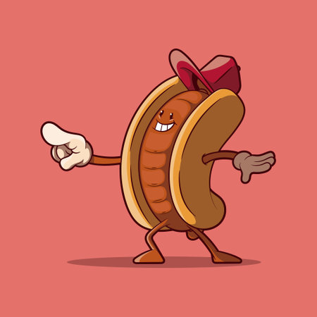 Crazy Hot Dog Character vector illustration. Fast food, mascot design concept.のイラスト素材