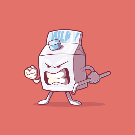 An Angry package of Milk character vector illustration. Brand, mascot design concept.のイラスト素材