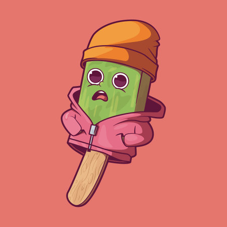 An Ice Cream Character feeling cold dressed with winter clothing vector illustration. Food design concept.のイラスト素材