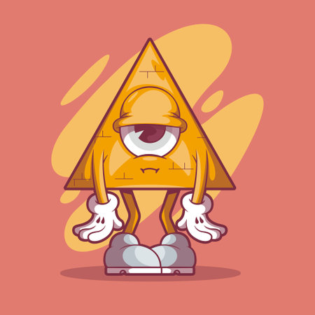 Tired Illuminati Pyramid Character vector illustration. Symbol, mascot design concept.のイラスト素材