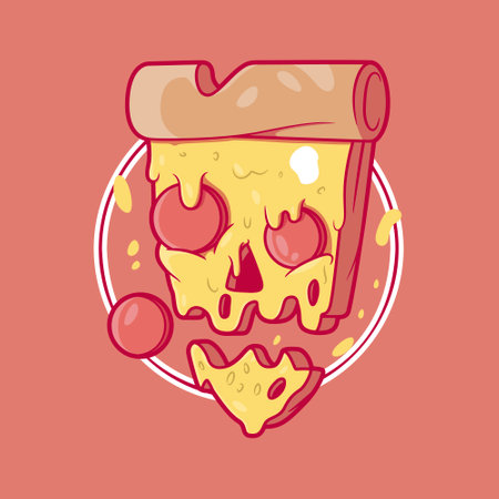 Skull Slice: Creepy Cool Pizza vector illustration. Food, brand design concept.のイラスト素材