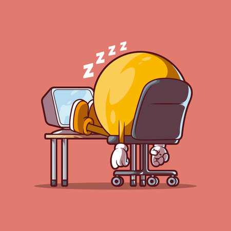 Tired Emoji Napping at Work Desk vector illustration. Work, mascot design concept.のイラスト素材