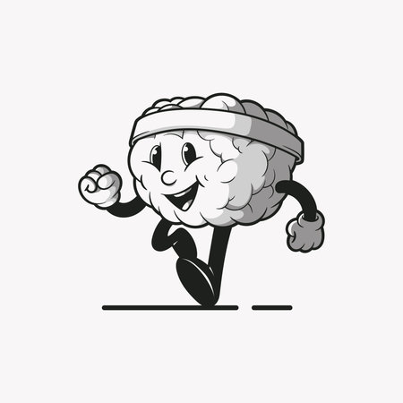 Smiling Brain Character Running and Exercising vector illustration. Study, exercise vector illustration.のイラスト素材