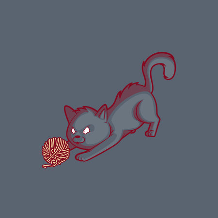 Black Cat in Attack Pose with Yarn Ball vector illustration. Animal, scary vector illustration.のイラスト素材