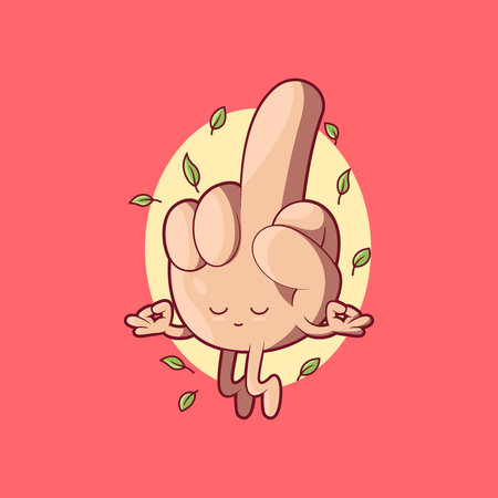 Zen Middle Finger Character Funny Sarcastic vector illustration. Mascot, brand design concept.のイラスト素材