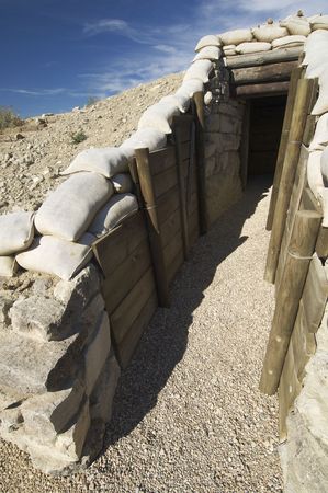 reconstruction of a trench from the Spanish civil war, Alcubierre Mountains, Aragon, Spainの写真素材