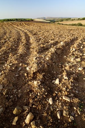 tilth field waiting to be cultivated, Saragossa, Spainの写真素材