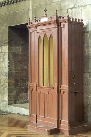 Confessional in Saint Peter cathedral, Jaca, Spainの写真素材