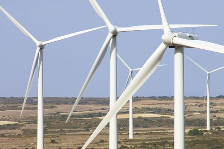 windfarm fied with blue sky