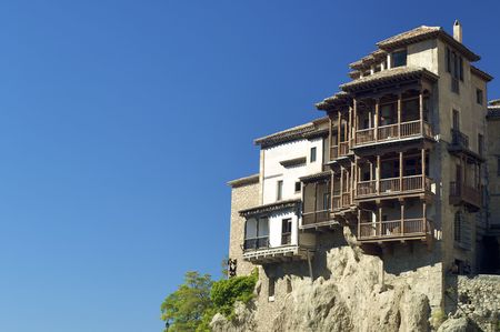 view of the hanging houses of Cuencaの写真素材