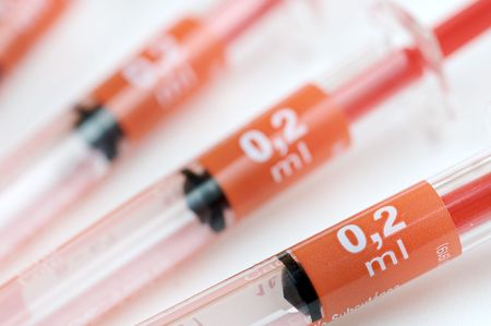 detail of red needles capacity of 0.2 ml