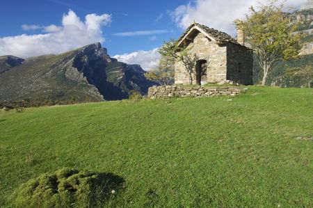 small Romanesque chapel in the Pyreneesの写真素材