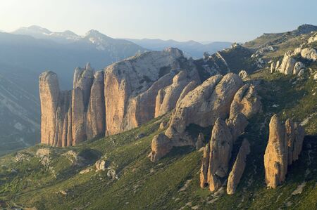 sunset on the rocky crags of Riglos; Huesca; Spainの写真素材