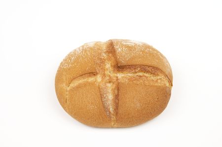 tasty bread round in shape on a white backgroundの写真素材
