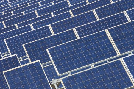 photovoltaic panels detail in blue colorの写真素材