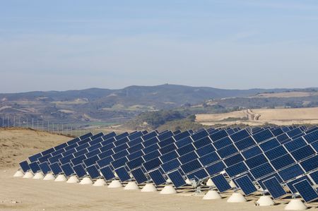 solar field with blue sky