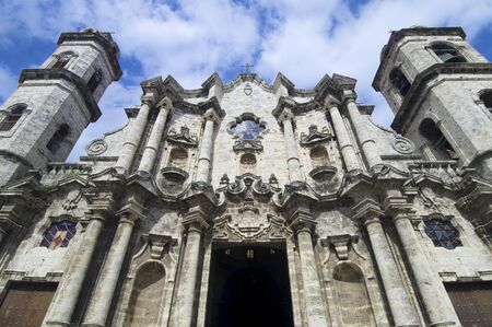 facade of the cathedral of San Cristobal in Havana, Cubaの写真素材