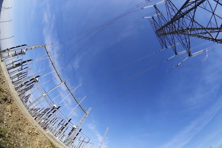 High tension electrical tower and high-voltage substation