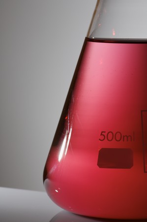 foreground of a flask with red liquidの写真素材