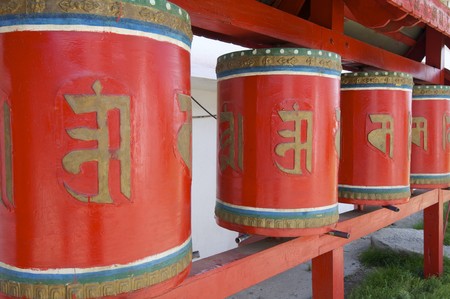 prayer wheels in a monastery in Ulan Bator, Mongolia
