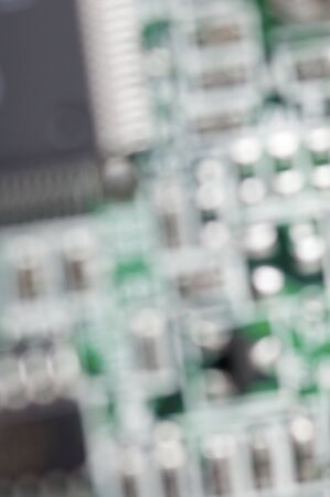 close-up view of an green integrated circuit out of focus