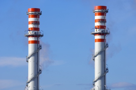smokestack of a power plant for electric energy production in Escatron, Saragossa, Aragon, Spainの写真素材