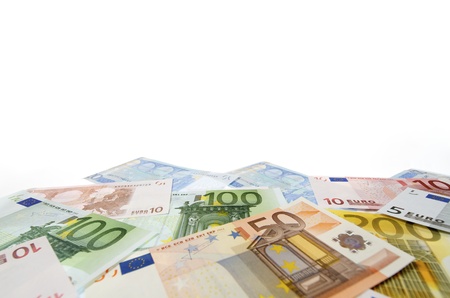 group of  European banknotes with white backgroundの写真素材