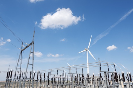 windmills for  electric power production and  electrical substationの写真素材
