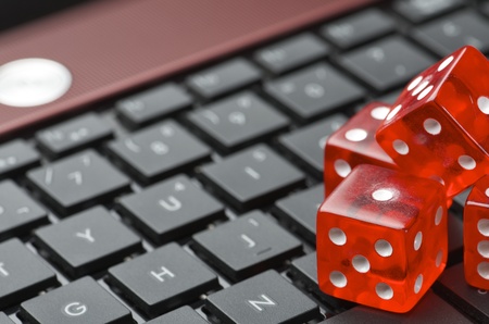 view of red dices to gamble and play onlineの写真素材
