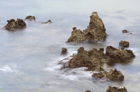 elevated view  of a rocks in Toro Beach, Llanes, Asturias, Spain