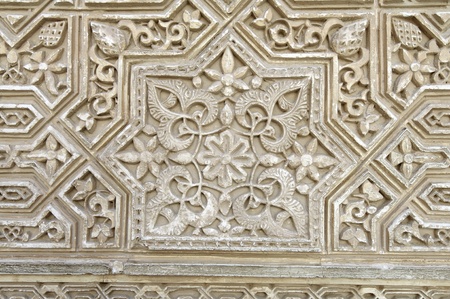 closeup of a plaster wall in the Alhambra Palace, Granada, Andalusia, Spainのeditorial素材
