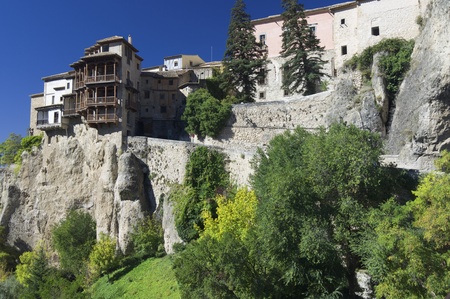 view of the hanging houses of Cuencaの写真素材
