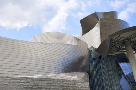 Bilbao, Spain - July 30, 2011: foreground view of the titanium facade of the  Guggenheim Museum. Guggenheim Museum is dedicated  exhibition of modern art and was  designed by architect Frank Gehry.のeditorial素材