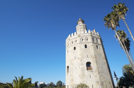 view of the famous Gold Tower, Seville, Andalucia, Spainの写真素材