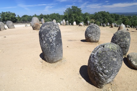 Almendres Cromlech view near Evora, Alentejo, Portugal. の写真素材