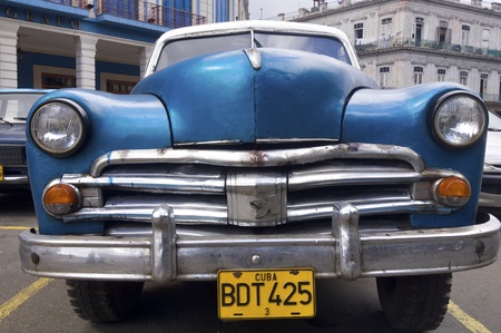 Havana, Cuba - January 29, 2007: view of a blue car parked in the center of the city of havana, with decades old, these vehicles are still used.のeditorial素材