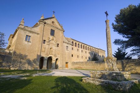 exterior view of the sanctuary Valentunana, Sos del Rey Catolico, zaragoza, Aragon, Spainの写真素材
