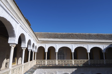second floor of the main courtyard in the palace of Pilatos, Seville, Andalucia, Spainの写真素材
