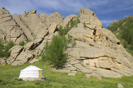 Mongolian ger in Gorkhi-Terelji National Park, Mongoliaの写真素材