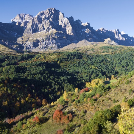 Autumn in Partacua Mountains, Tena Valley, Pyrenees, Huesca, Aragon, Spainの写真素材