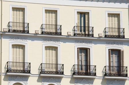 closeup of a typical facade in the old town, Madrid, Spainの写真素材
