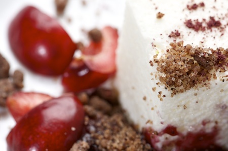 dessert cheese and cherries with wine sorbetの写真素材