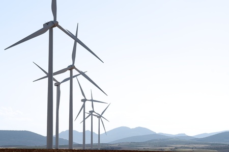 group of wind turbines for renewable electric energy production, Fuendejalon, Zaragoza, Aragon, Spainの写真素材